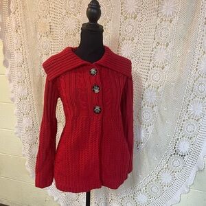 Y2K Red Cable Knit Cardigan